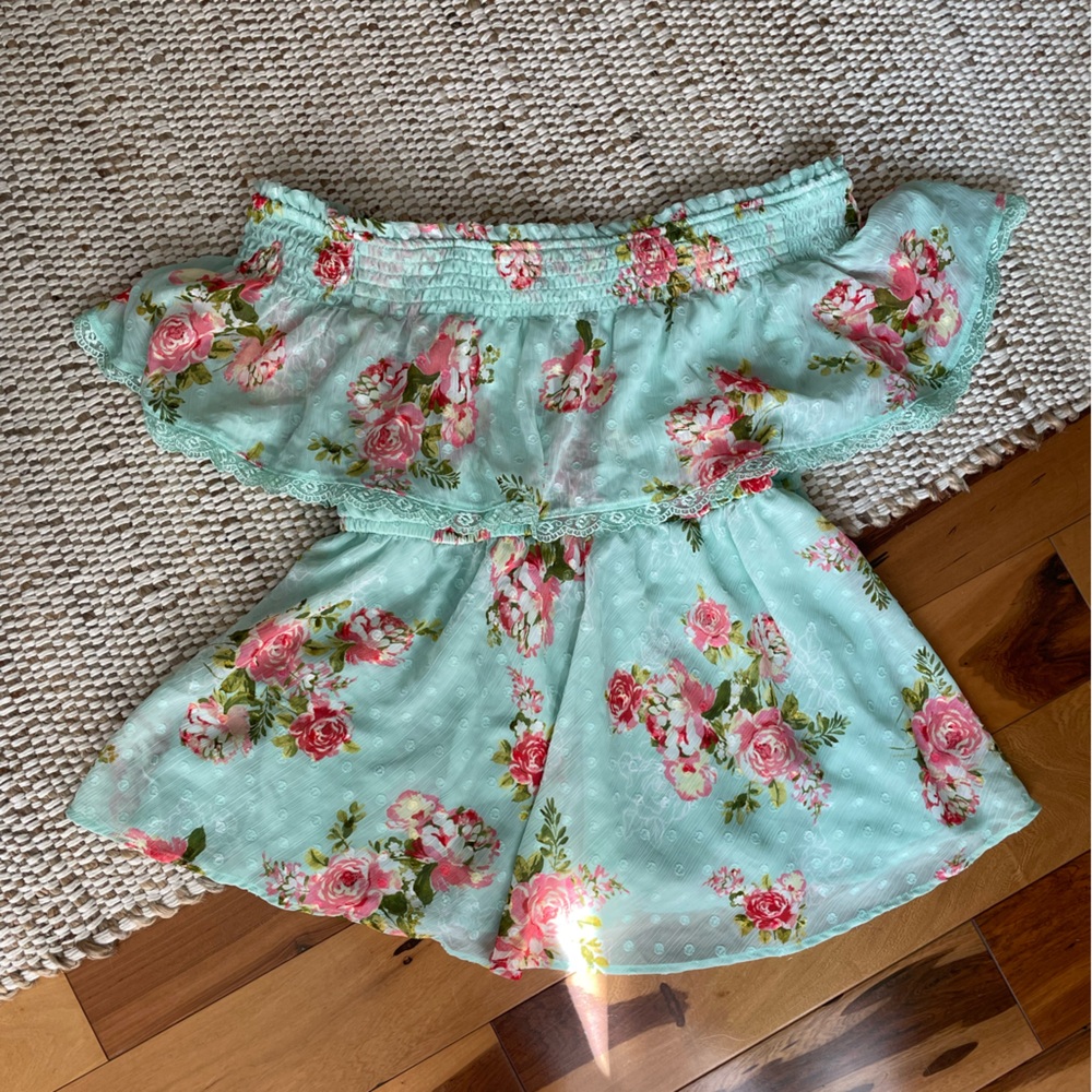 Torrid Swift Dot Off The Shoulder Mint Green Floral Top